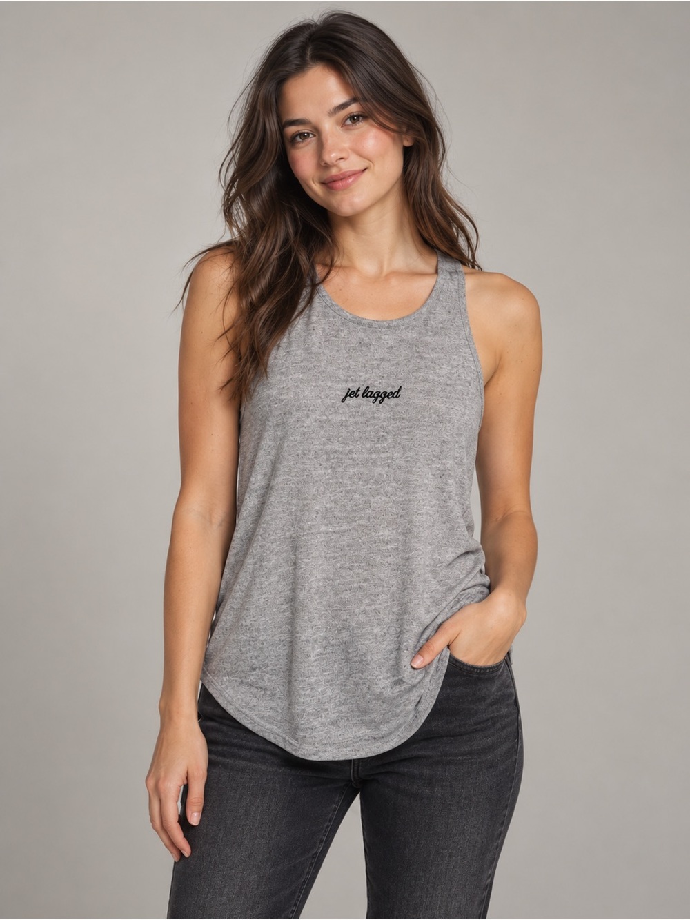 Forever 21 Jet Lagged Gray High Low Swing Tank Top Medium
